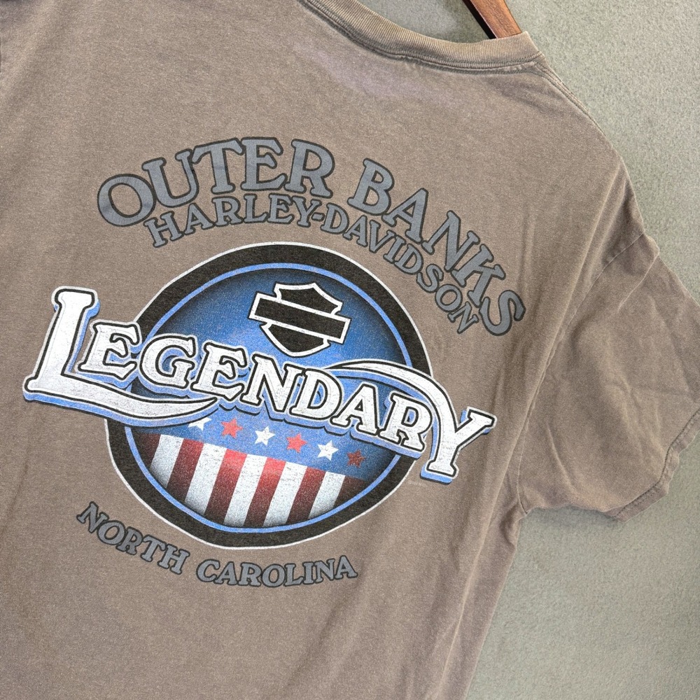 Harley-Davidson Shirt Men L Gray Outer Banks NC Cotton Milwaukee Graphic Tee
